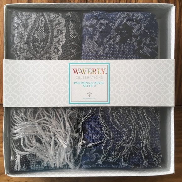 waverly Accessories - NWT Waverly Pashmina Scarves (2) Black & Blue